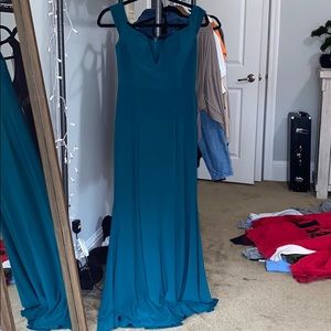 Emerald green over the shoulder low cut dress